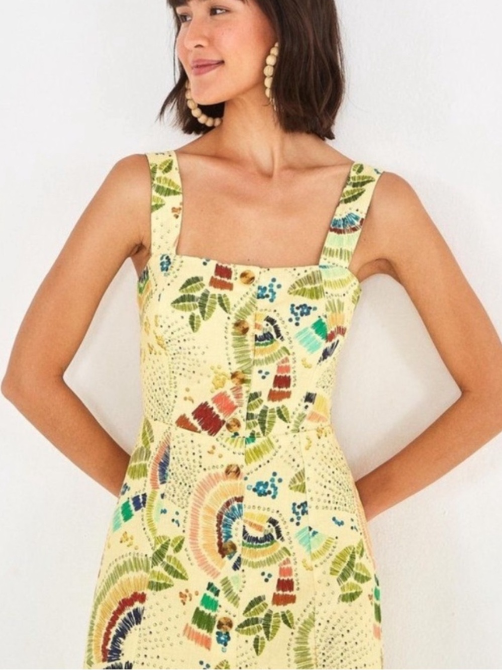 Farm Rio Colorful Birds Linen Mini dress